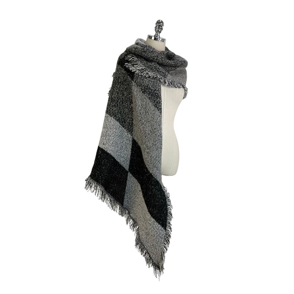 Italian Cashmere & Wool Asymmetrical Wrap Scarf Gray